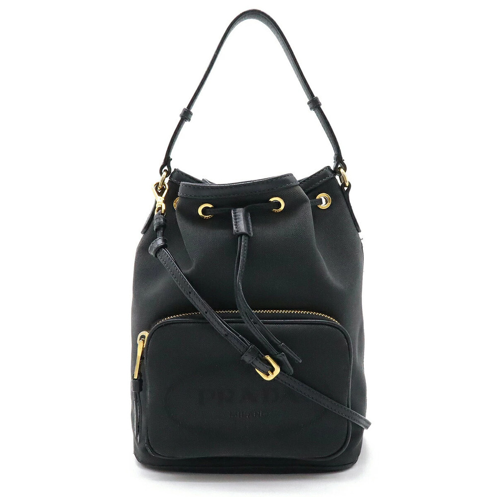 Prada jacquard handbag bucket bag drawstring shoulder canvas NERO black